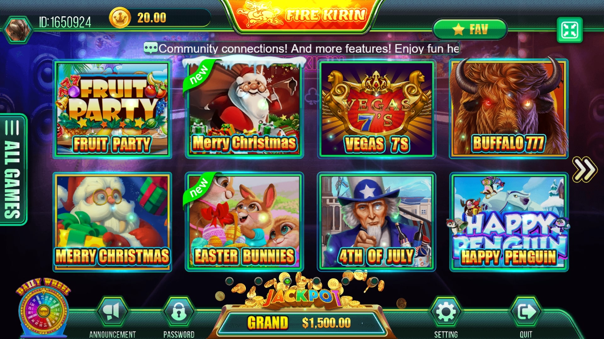 Fire Kirin mobile game interface